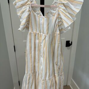 Striped Kids Dress with Ruffle Sleeves